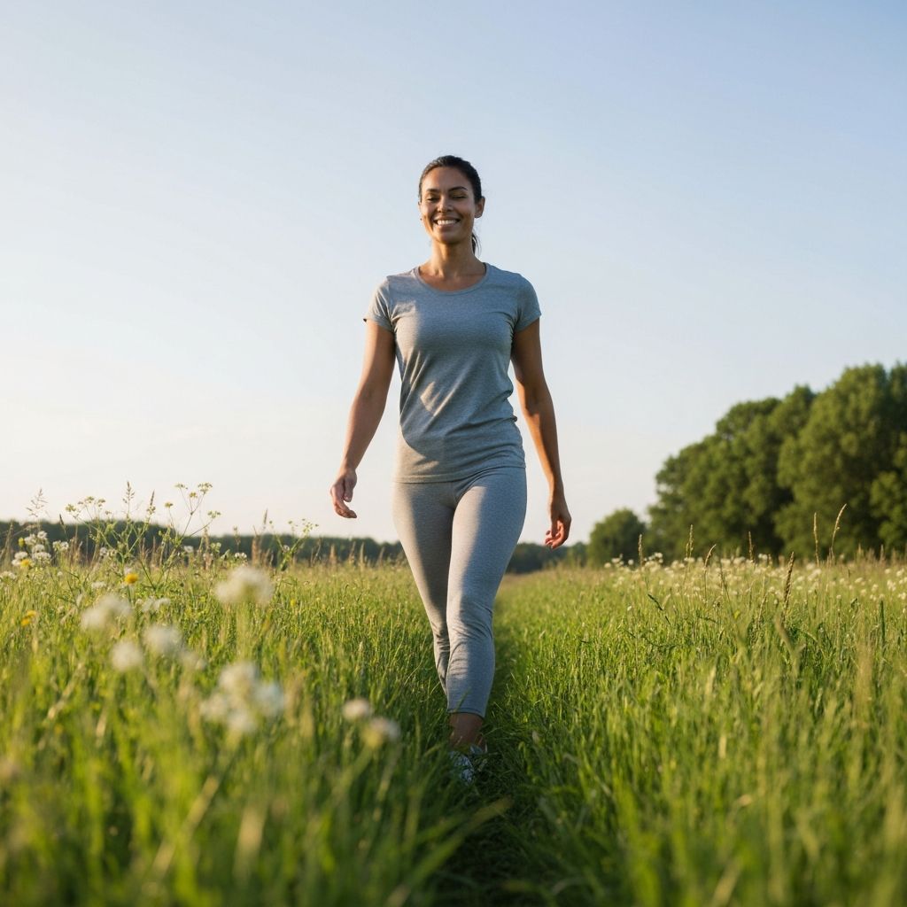 Person engaged in gentle outdoor physical activity and movement